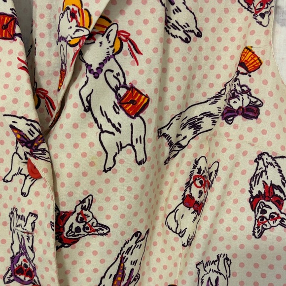 Whimsical Mod Cloth Polka Dot Corgi Dog Belted Dress Red Purple XL - Picture 4 of 9